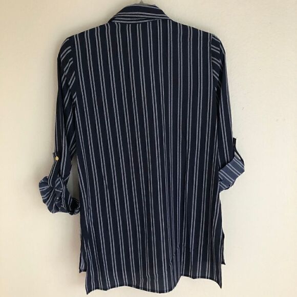 NWT Michael Kors Full Zip Utility Blouse Top Navy - Picture 5 of 8